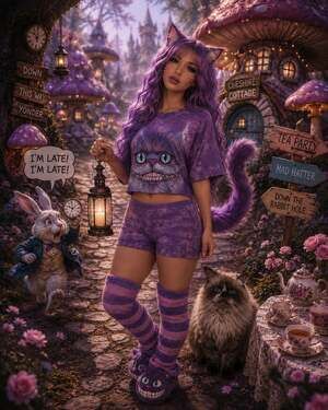 Cheshire Cat Alice in Wonderland Vintage Tie-Dye Graphic T-Shirt Kids Sz.L